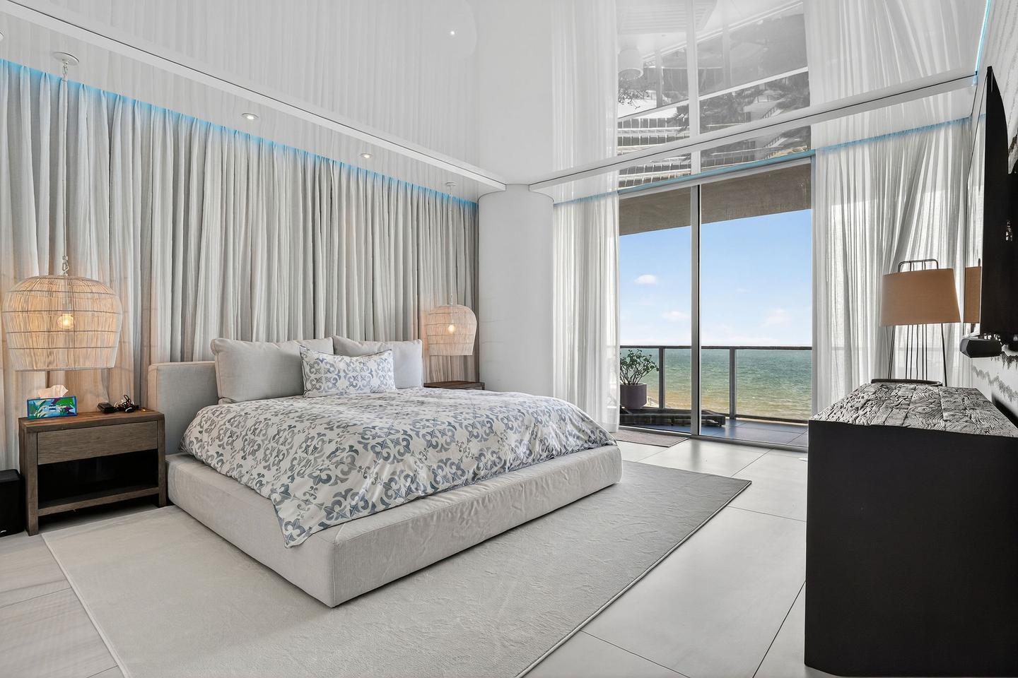 Living room composition framing the Atlantic horizon