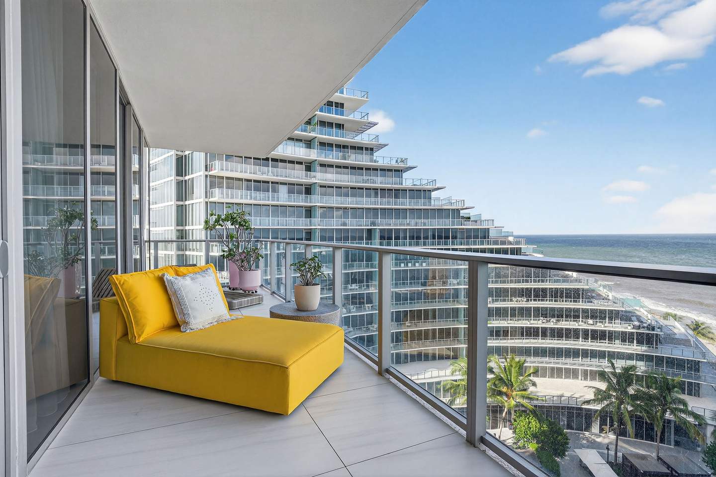 Wraparound terrace with city beyond