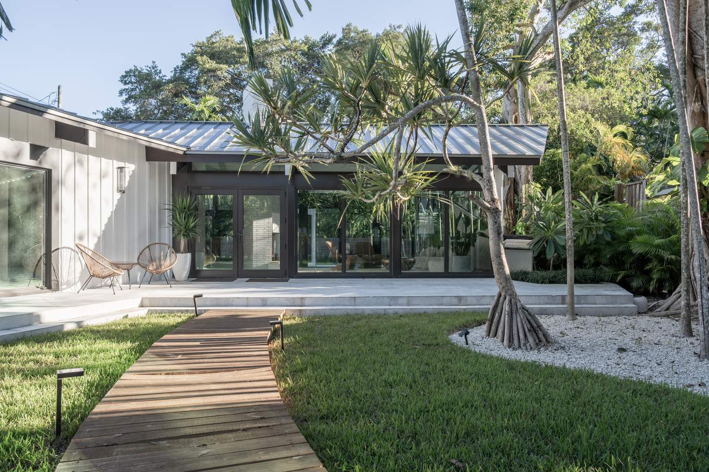 Garden path and rear facade