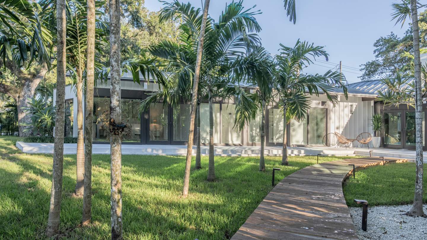 Palm garden and glass rear elevation