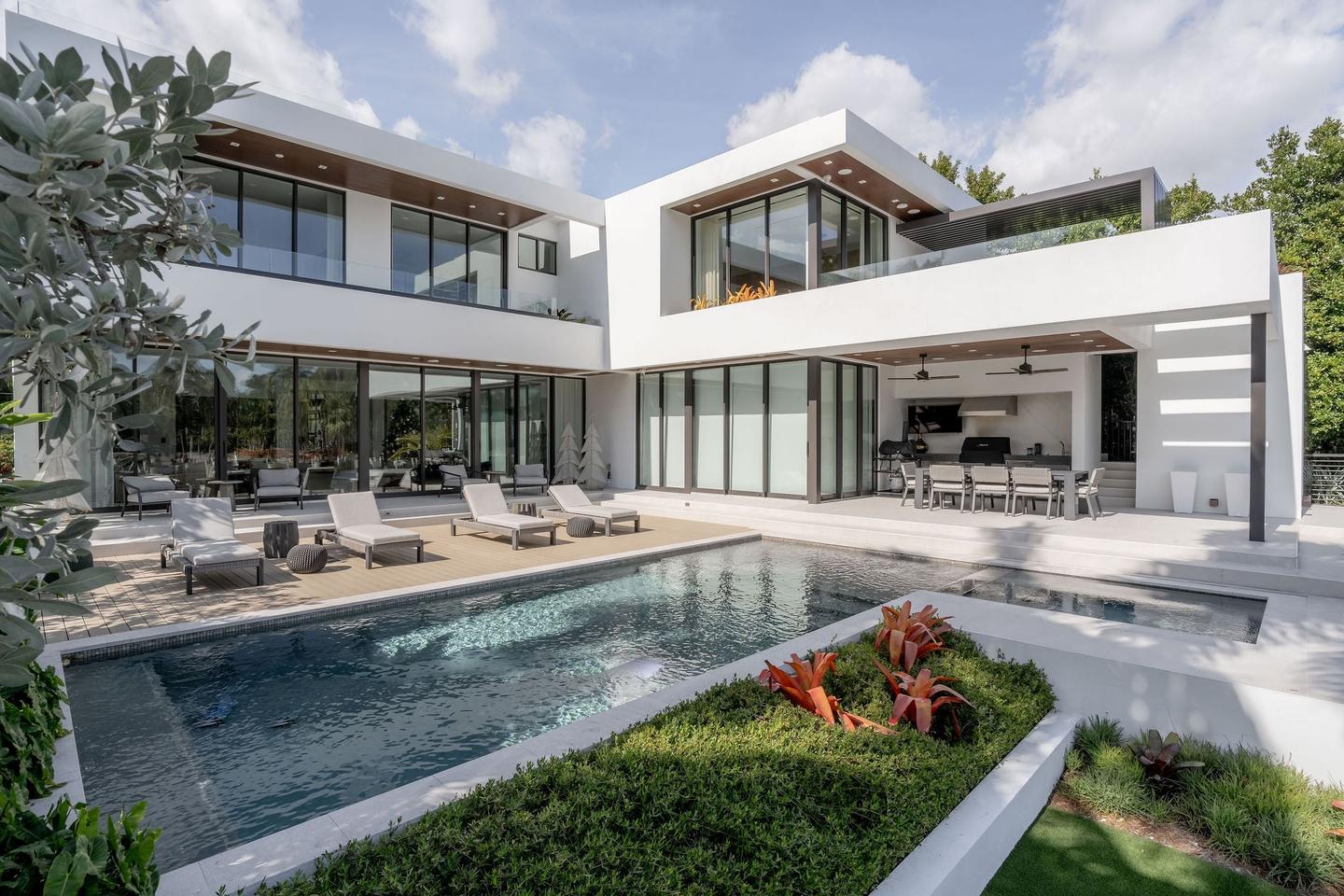 Pool deck and outdoor living at golden hour