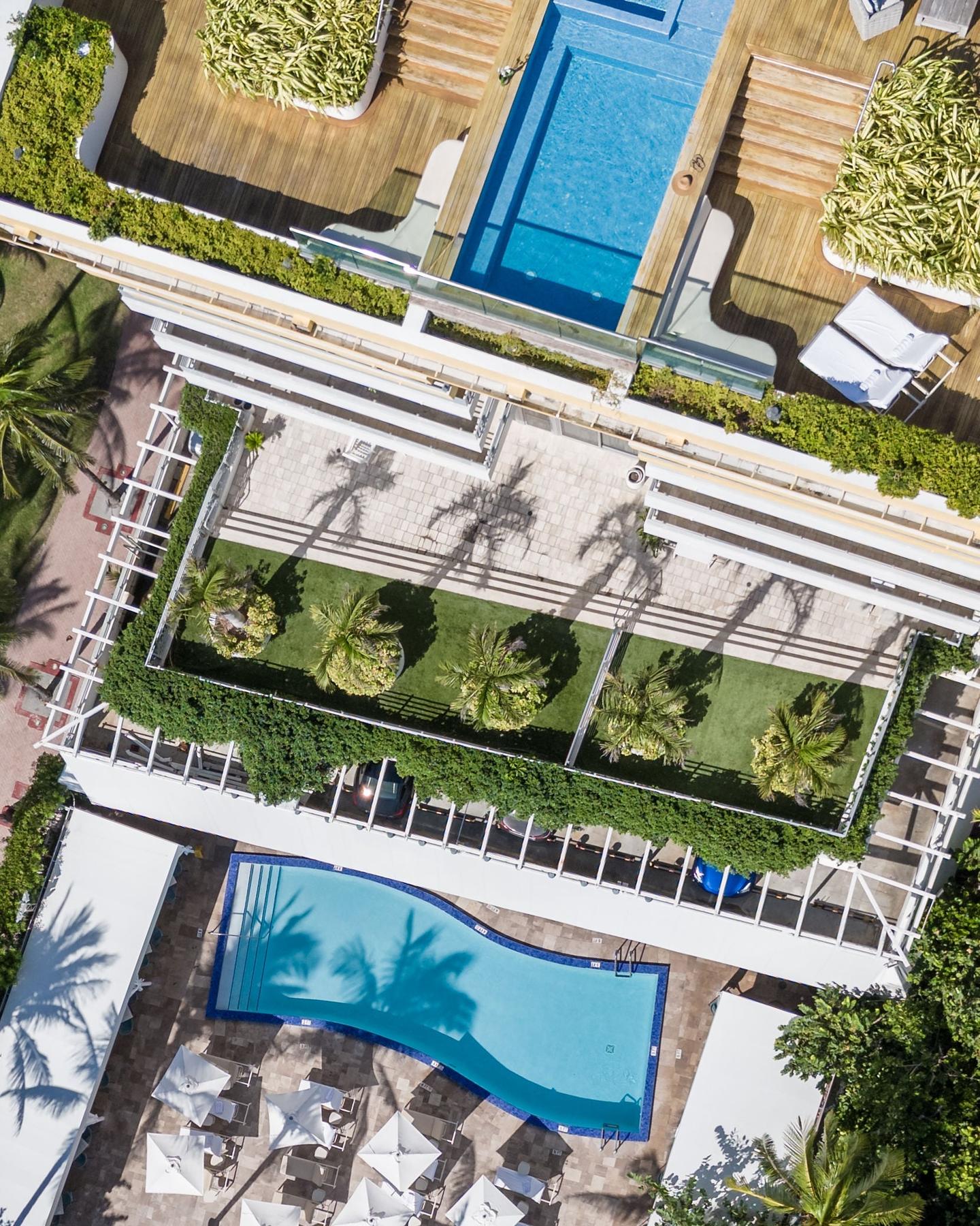 Aerial of pool deck and amenity garden